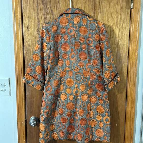 3 Sisters Circle Design Chenille Tapestry Peplum Button Jacket  orange large - Picture 5 of 7